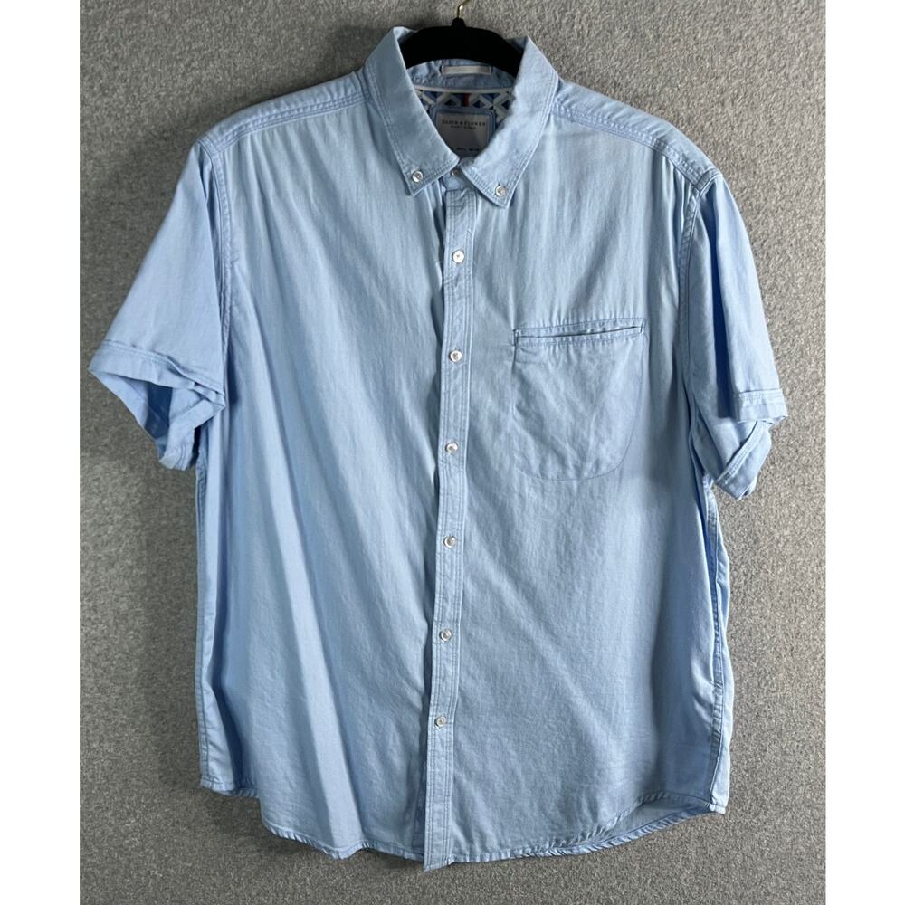 Denim & Flower Ricky Singh Shirt Mens Large Blue Button Down Short Sleeve